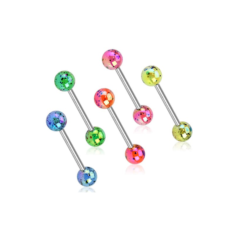 Língua barbell metálico com manchas de cor