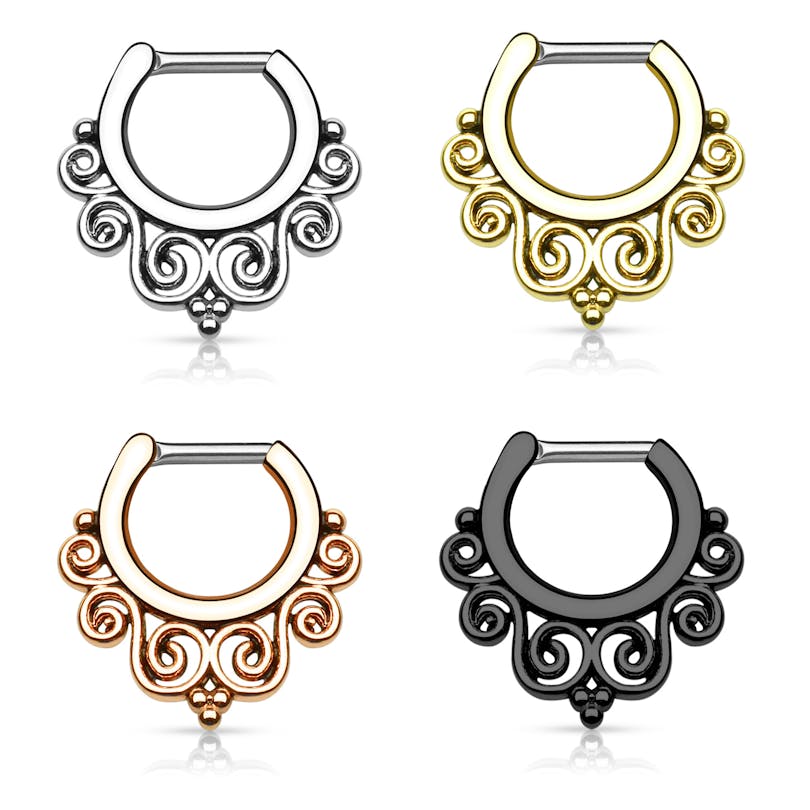 Septumpiercing mit verschnörkelten Design