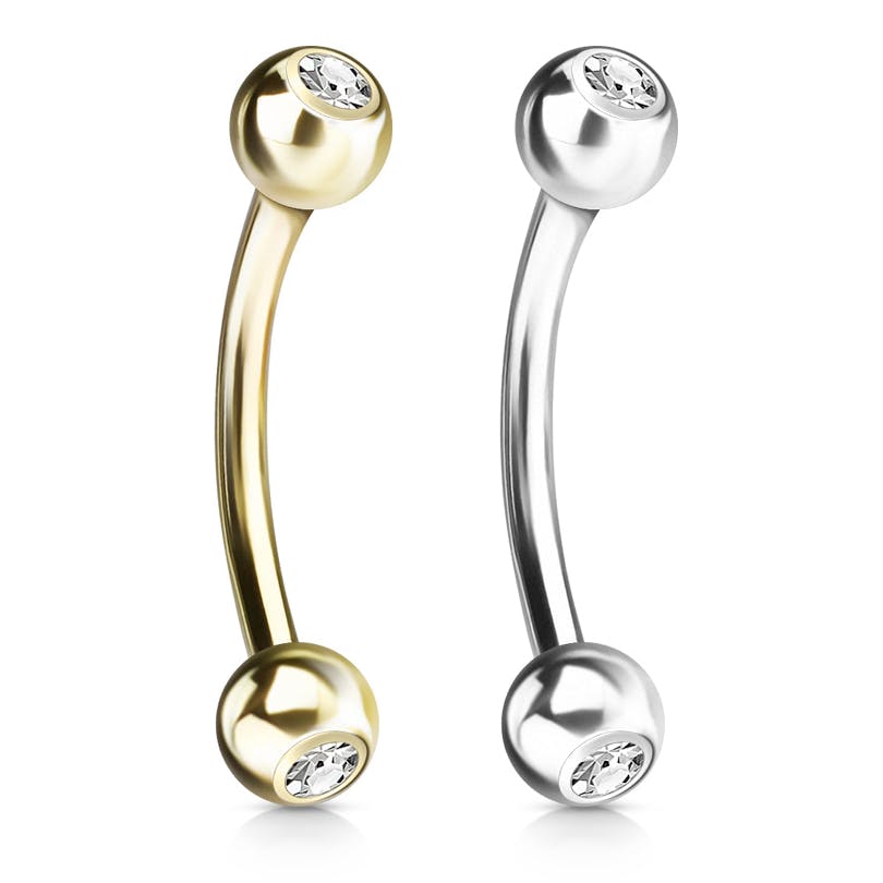 Gebogener Stab aus 14 Karat Gold mit Steinen