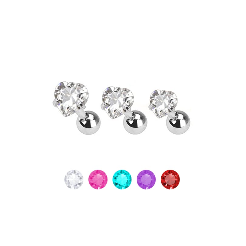 Conjunto para piercings na orelha com coração de pedra