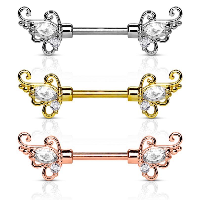 Piercing pour le téton avec torsions et pierres