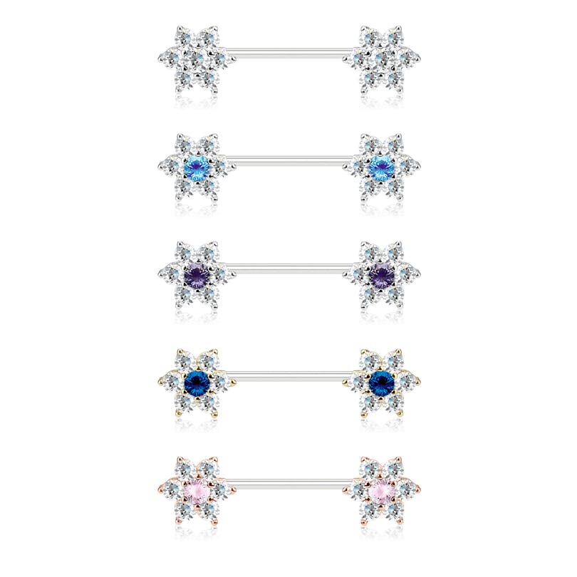Brustwarzenpiercing mit Blumen aus Stein