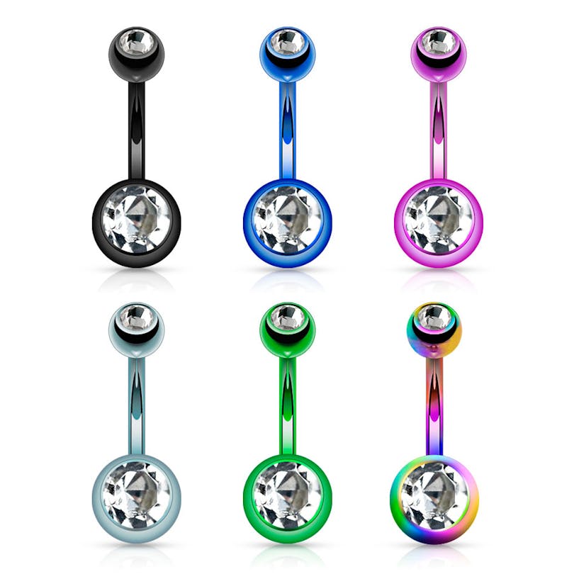 Navelpiercings in zes kleuren gecoat met titanium