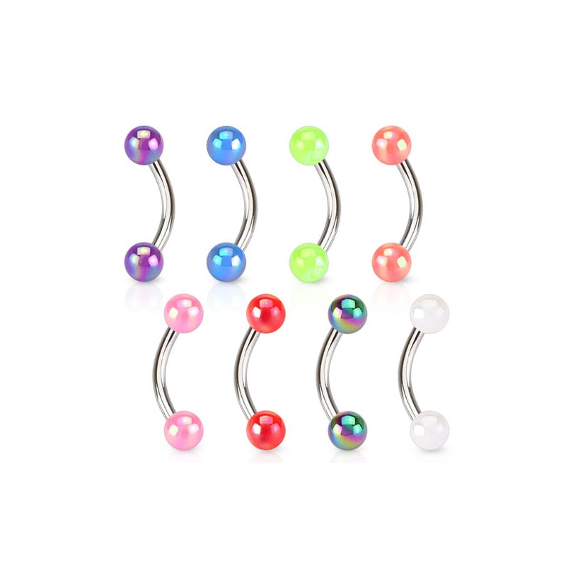 Barbell curvo com bolas de acrílico com estilo metálico