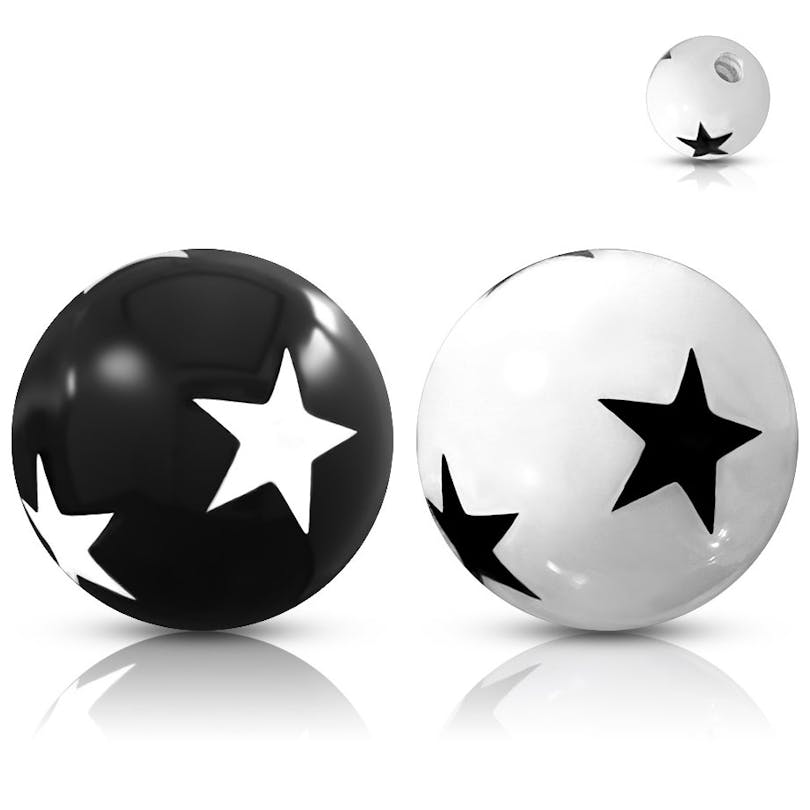 Bola de piercing em acrílico com estrelas preto e branco