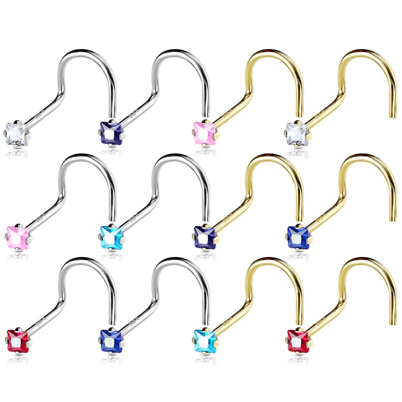 Nariz piercing de ouro 14 quilates com uma pedra quadrada