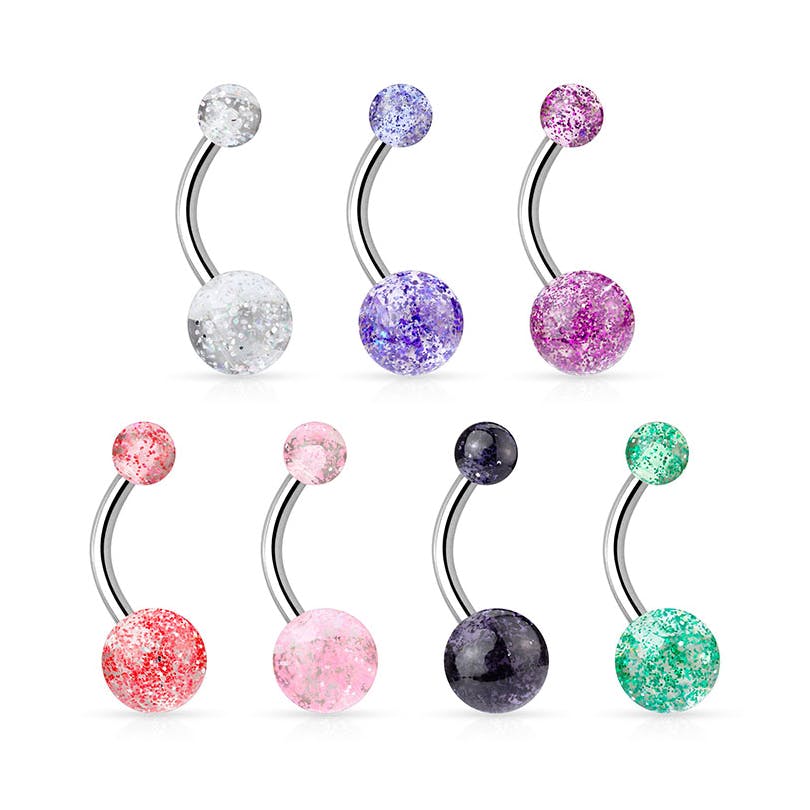Bauchnabelpiercing aus Titan mit Glitzerkugeln