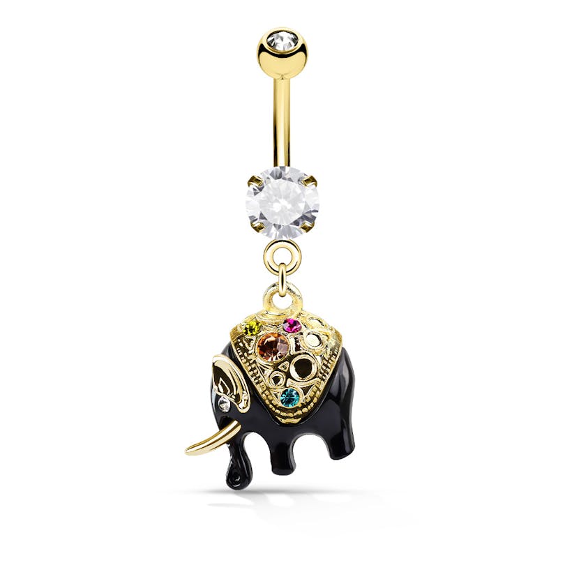 Bauchnabelpiercing mit schwarzem Elefant