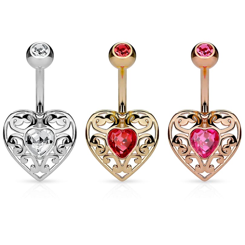 Bauchnabelpiercing in Form eines Herzens mit Herzstein