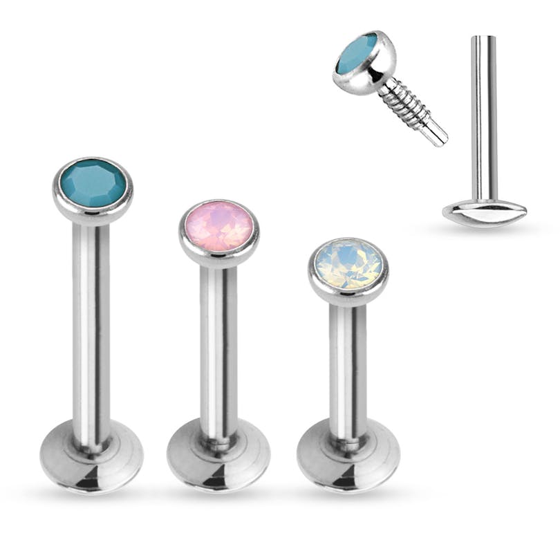 Labret avec pierre en opalite et filetage interne