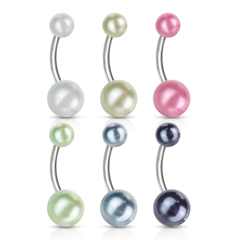 Umbigo piercing com bolas pérola