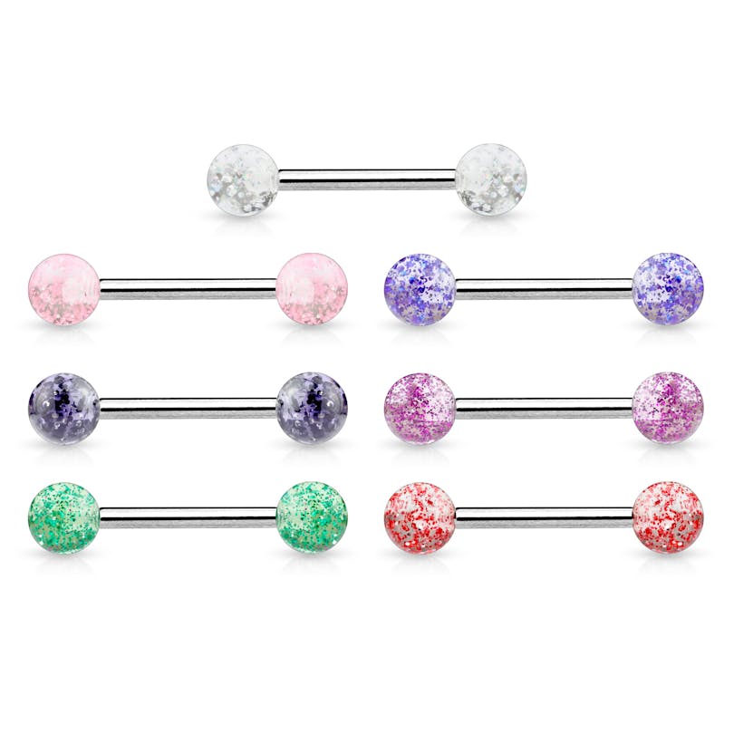 Piercing pour la langue en titane et boules pailletées